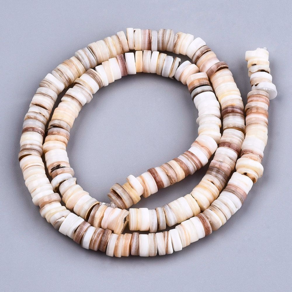 Natural Freshwater Shell Beads Strands, Heishi Beads, Flat Round